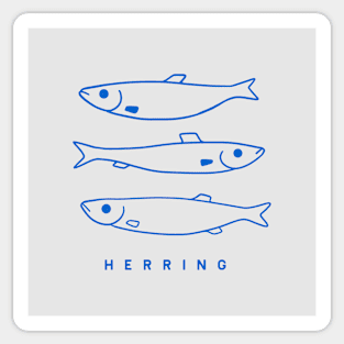 Herring fish, simple, minimal line art for marine life fans in blue ink Sticker